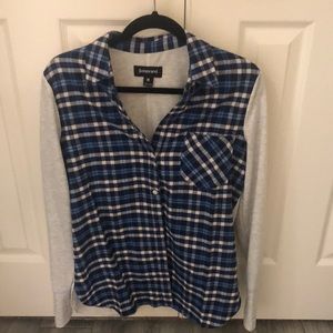 Plaid shirt with gray sleeves